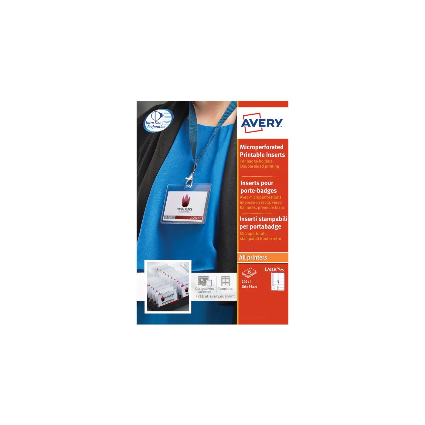 Avery Name Badge Insert 86x55mm PK200